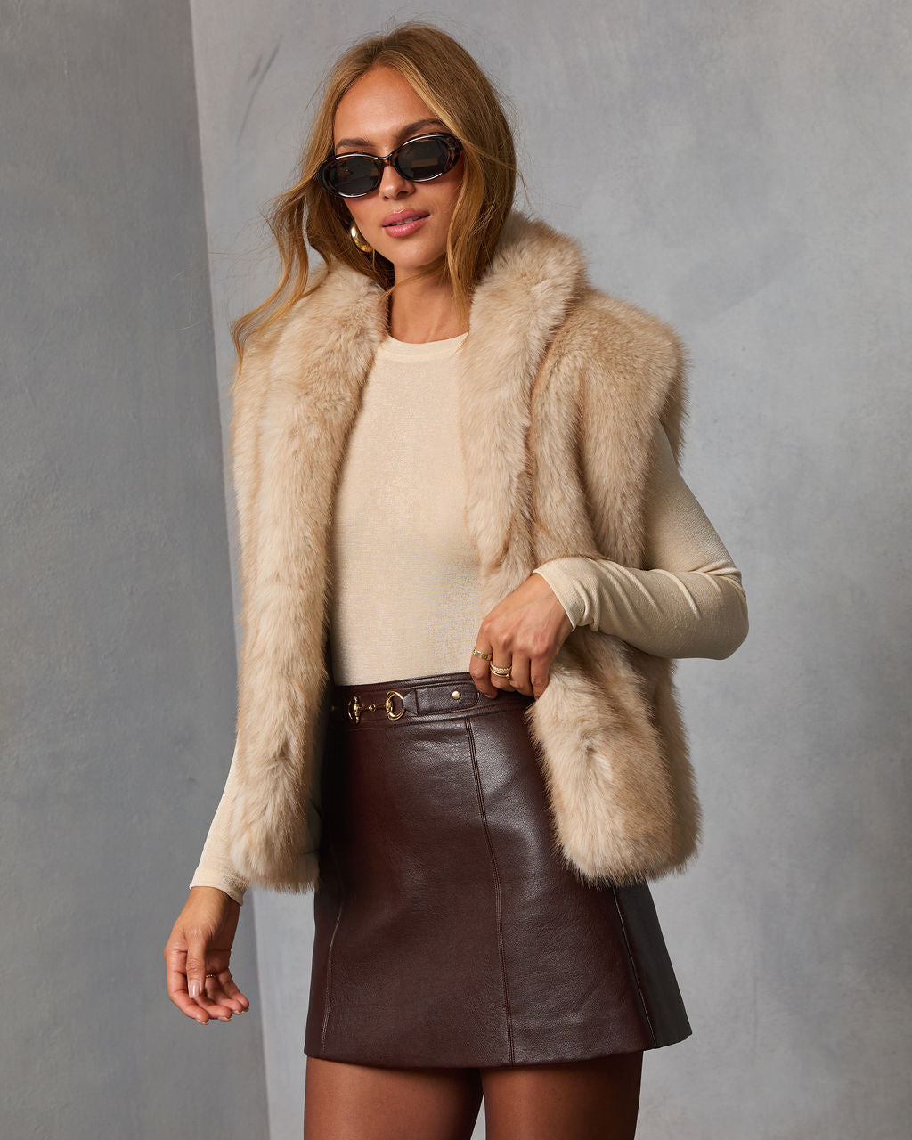 Elowen Sage Faux Fur Vest-Vogue Logic