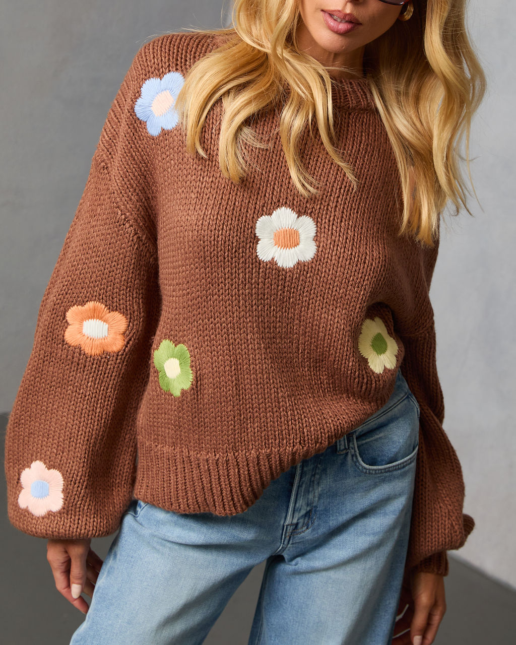 Garden Crest Embroidered Knit Floral Sweater-Vogue Logic