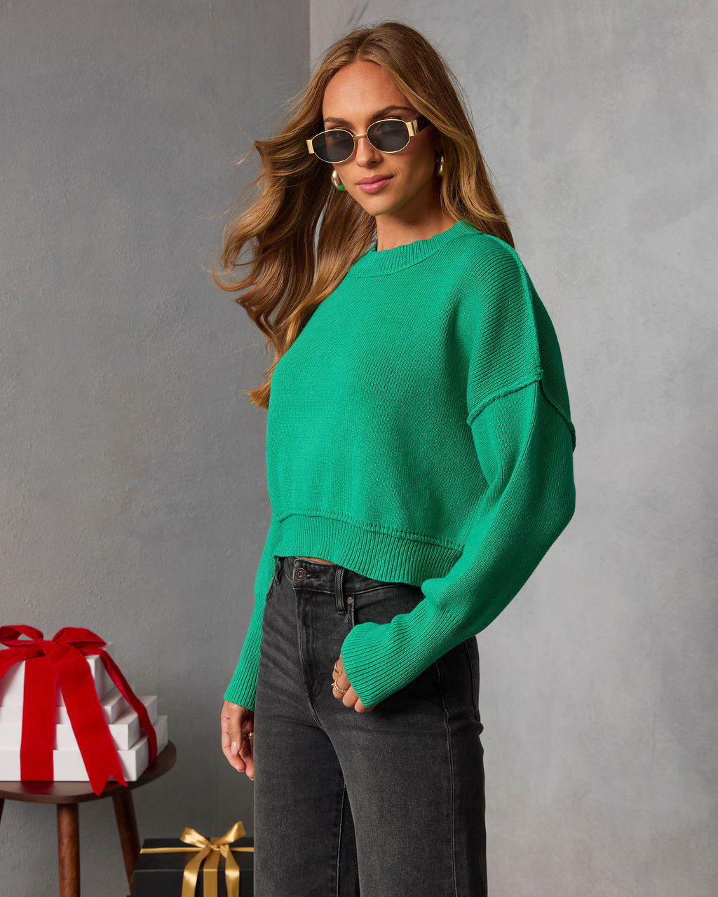 Elouise Cropped Crewneck Sweater-Vogue Logic
