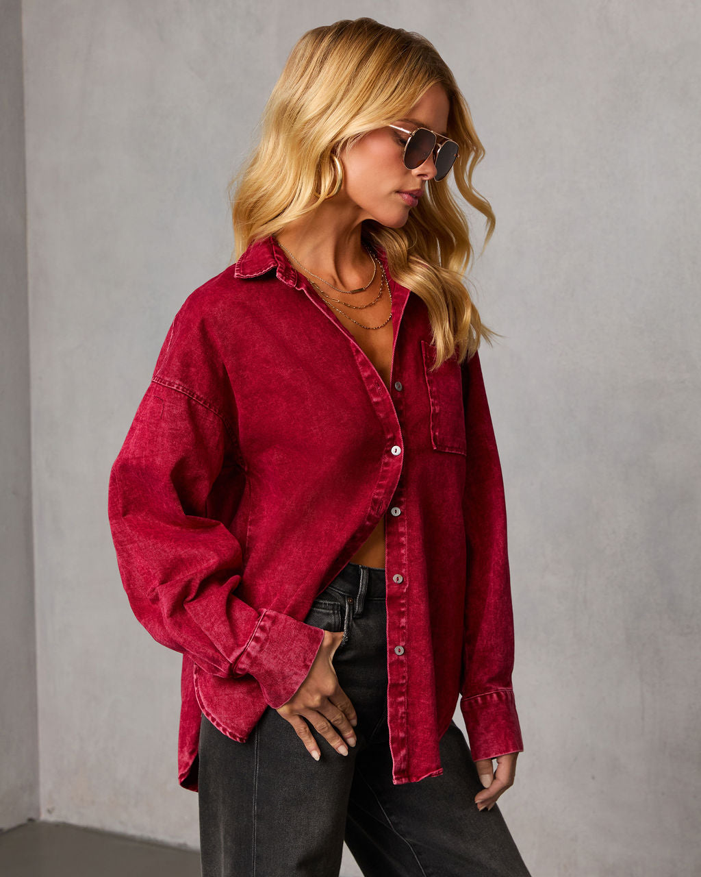 Wild Maple Denim Button Down Shirt-Vogue Logic