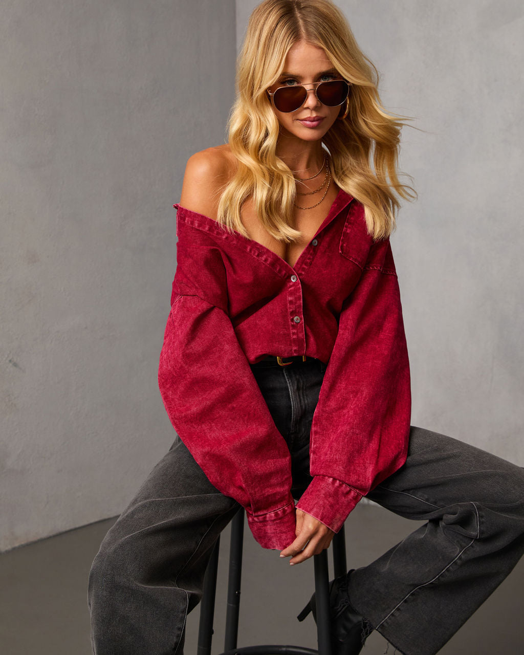 Wild Maple Denim Button Down Shirt-Vogue Logic