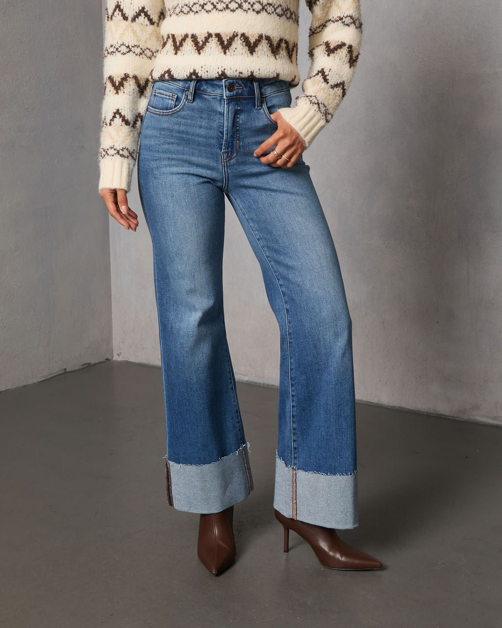 Jessina Cuffed Super Stretch Flare Jeans-Vogue Logic