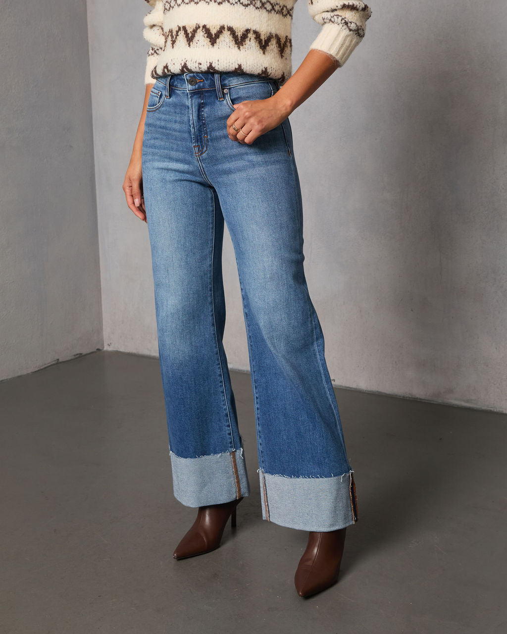 Jessina Cuffed Super Stretch Flare Jeans-Vogue Logic