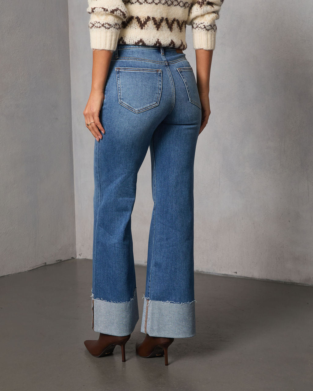 Jessina Cuffed Super Stretch Flare Jeans-Vogue Logic