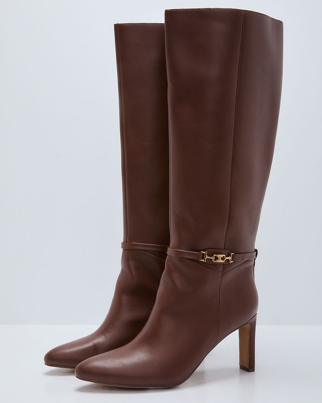 Isobelle Vegan Leather Chain Accent Knee High Boots-Vogue Logic
