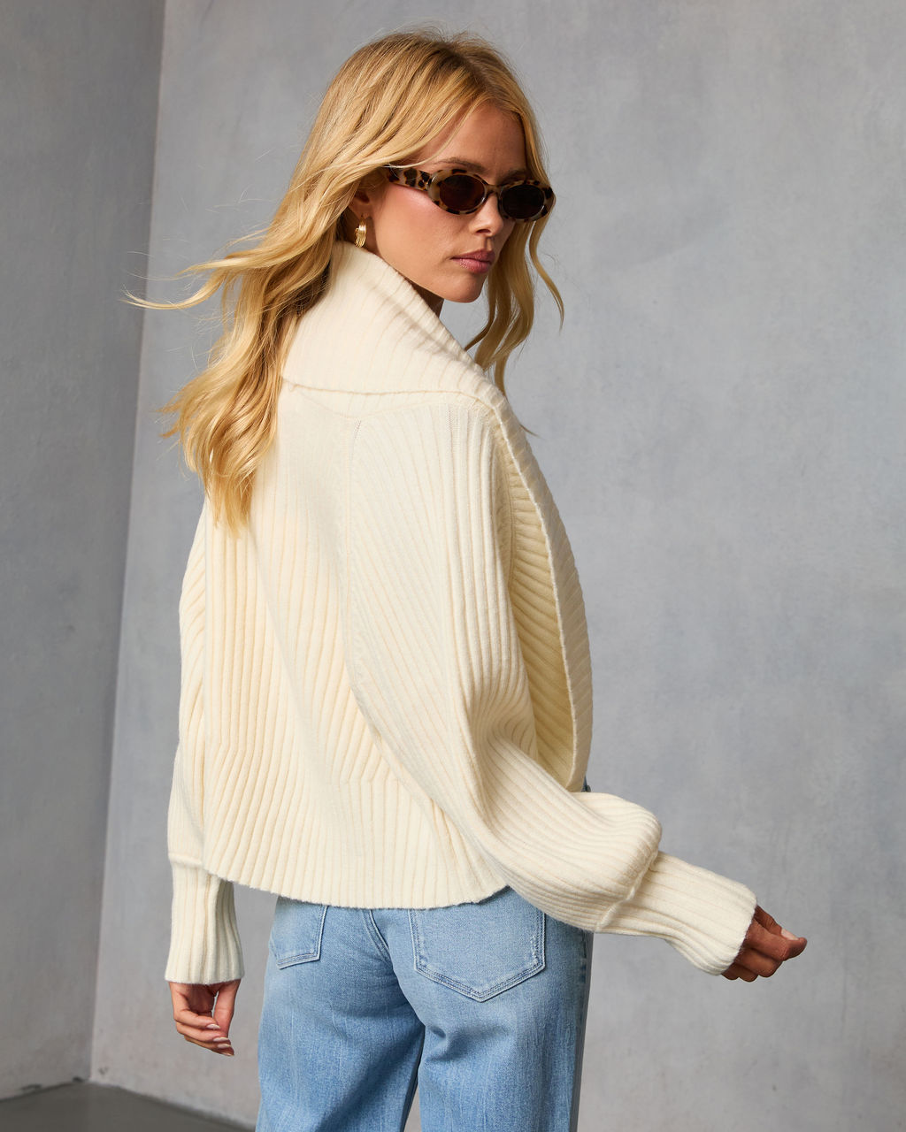 Dreamlight Ribbed Quarter Zip Top And Dolman Cardigan Set-Vogue Logic