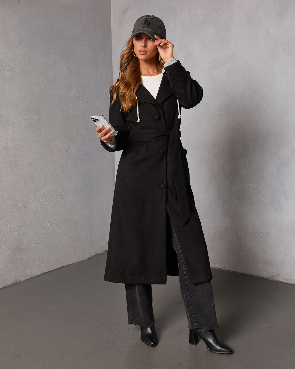 Davison Twofer Hooded Waist Tie Trench Coat-Vogue Logic