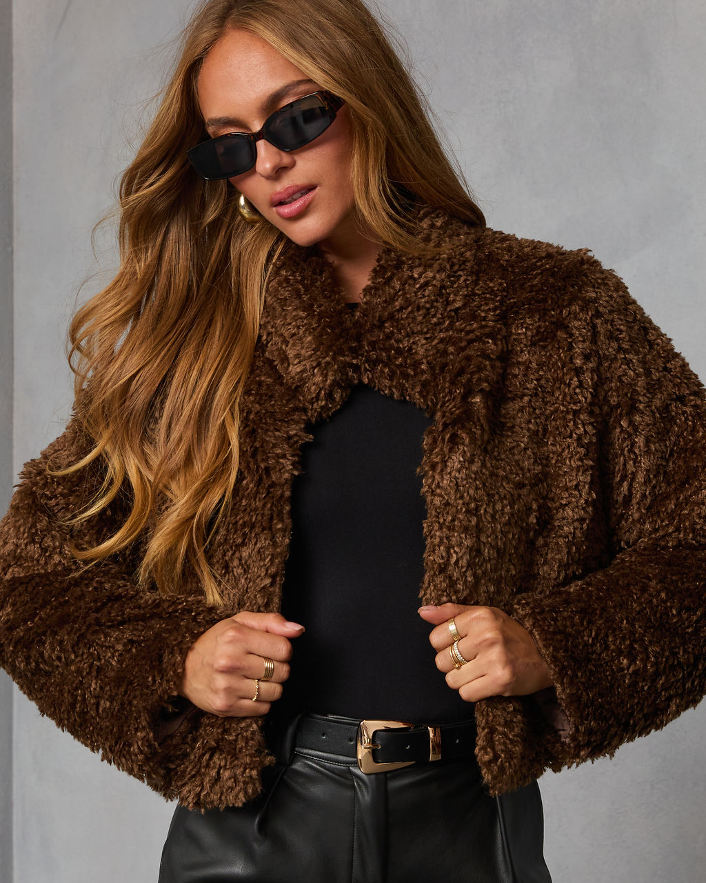 Toasted Hazel Nubby Faux Fur Jacket-Vogue Logic
