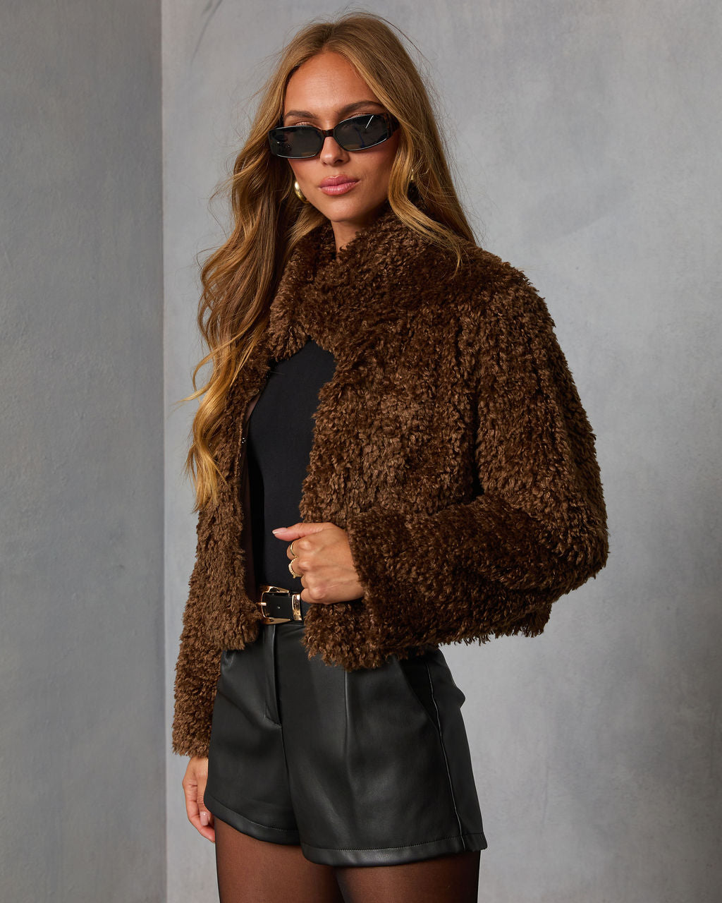 Toasted Hazel Nubby Faux Fur Jacket-Vogue Logic