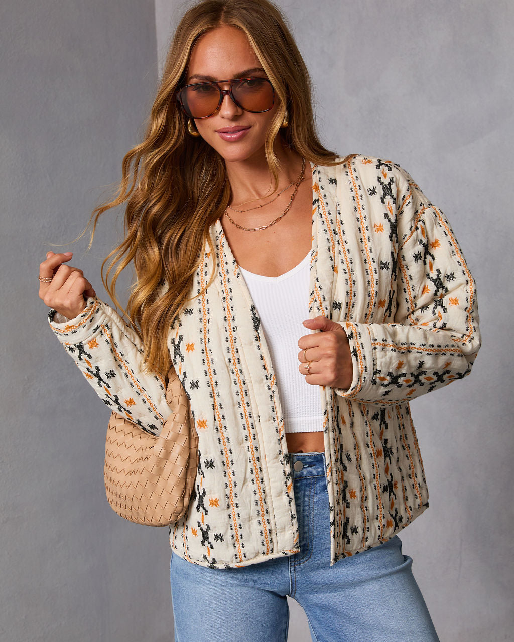 Sadena Printed Abstract Quilted Jacket-Vogue Logic