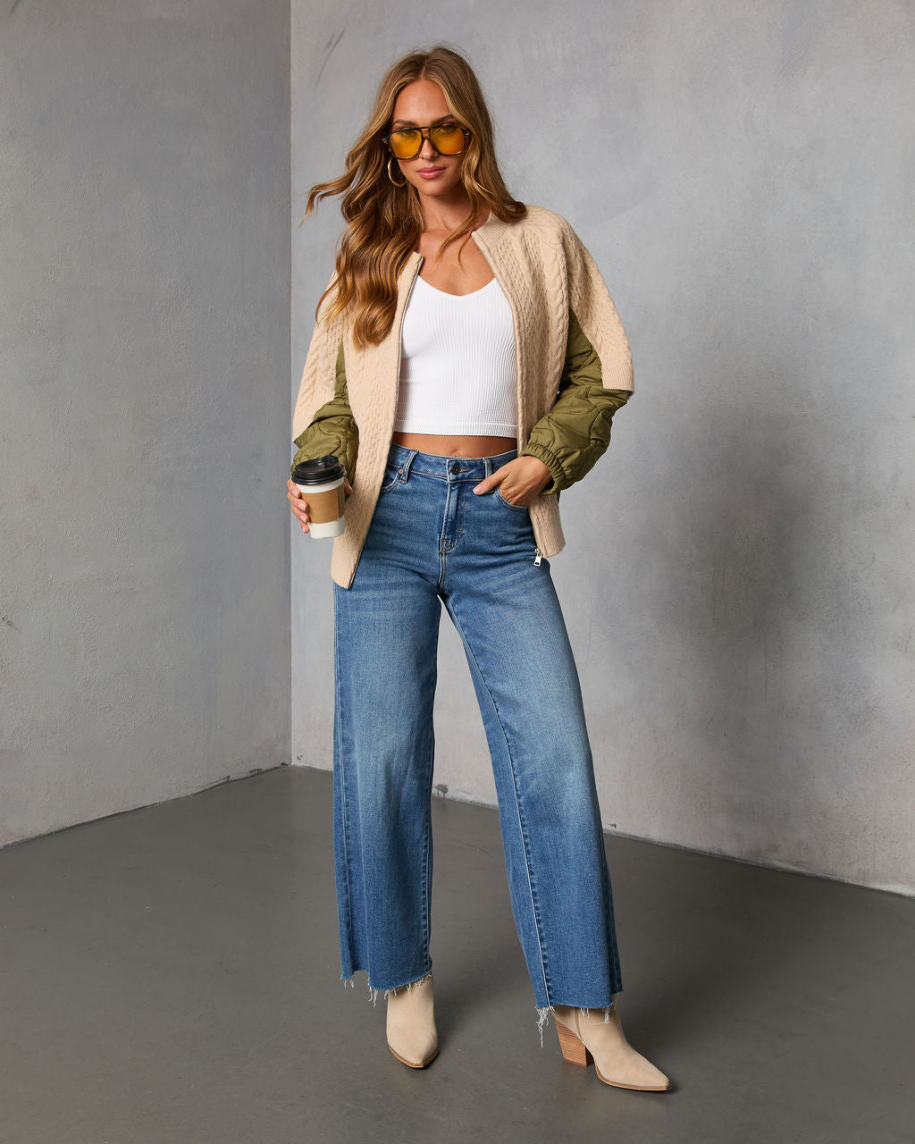 Wystin Knit And Nylon Mixed Media Bomber Jacket-Vogue Logic