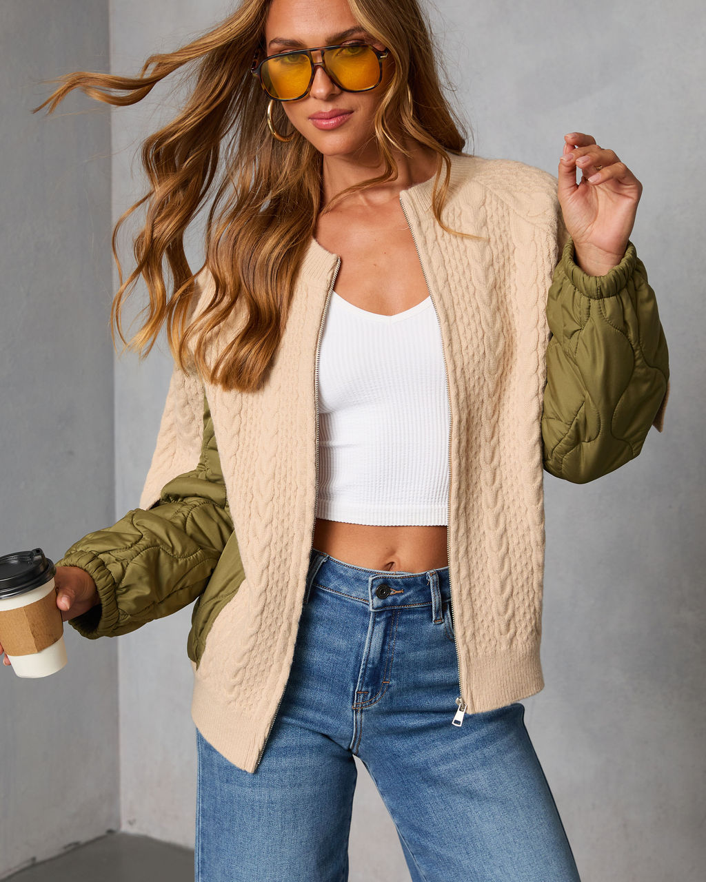 Wystin Knit And Nylon Mixed Media Bomber Jacket-Vogue Logic