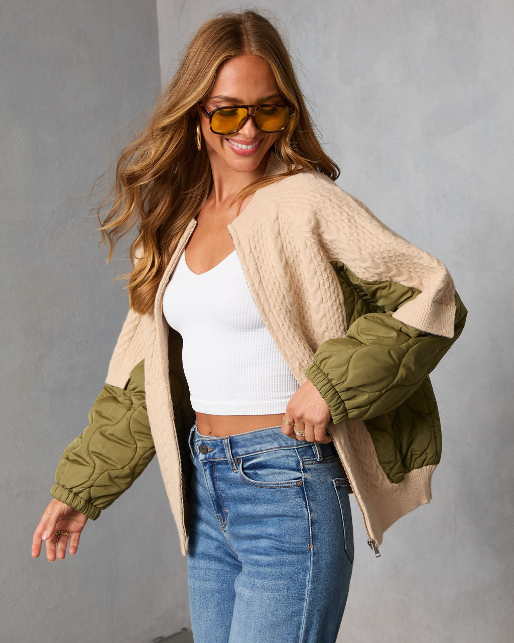 Wystin Knit And Nylon Mixed Media Bomber Jacket-Vogue Logic