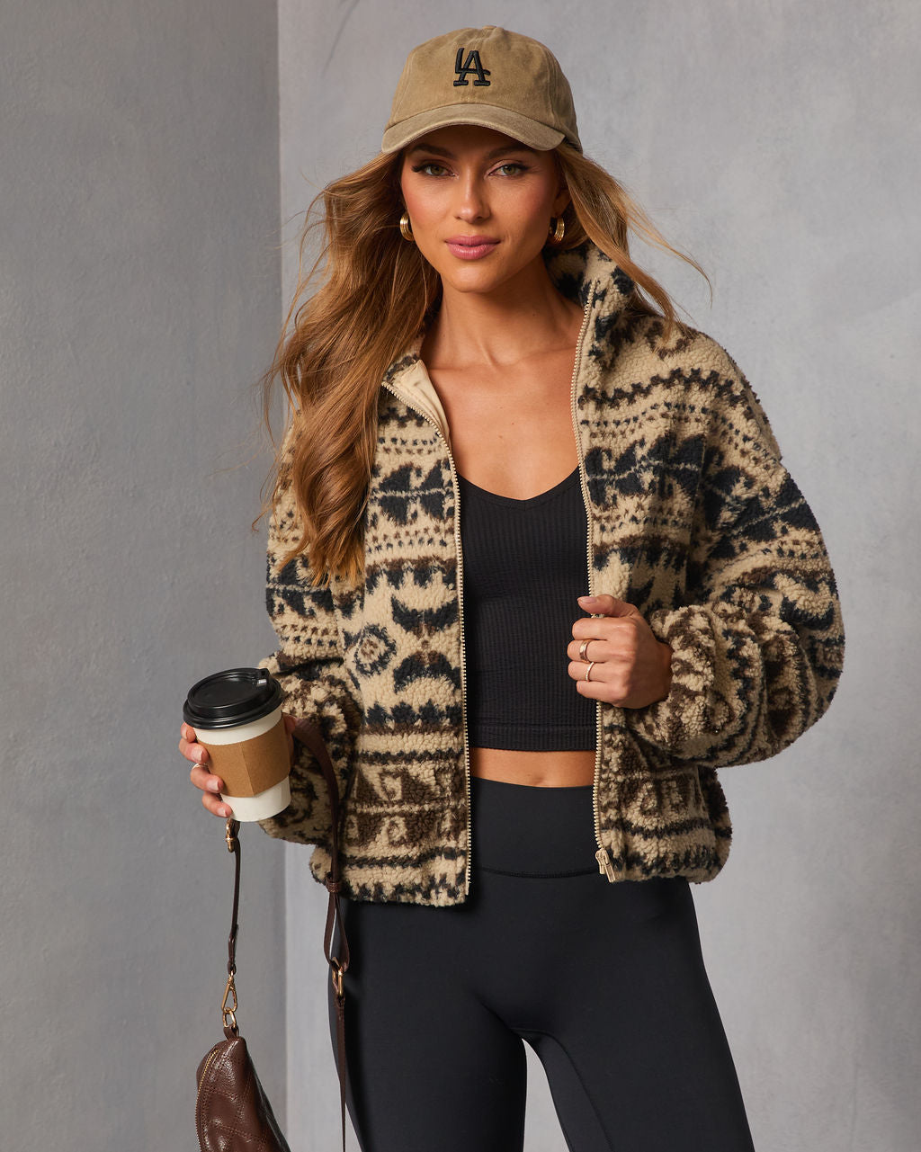 Snuggle Mode Printed Teddy Zip Up Jacket-Vogue Logic