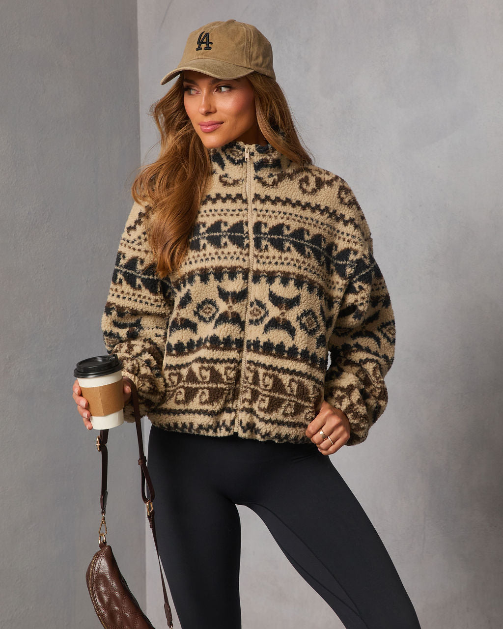 Snuggle Mode Printed Teddy Zip Up Jacket-Vogue Logic