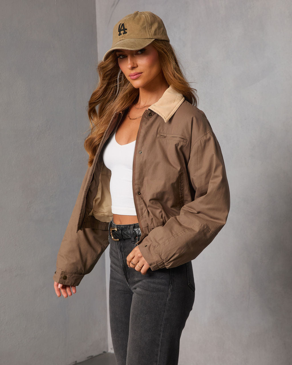 Apricot Sky Cropped Bomber Jacket-Vogue Logic