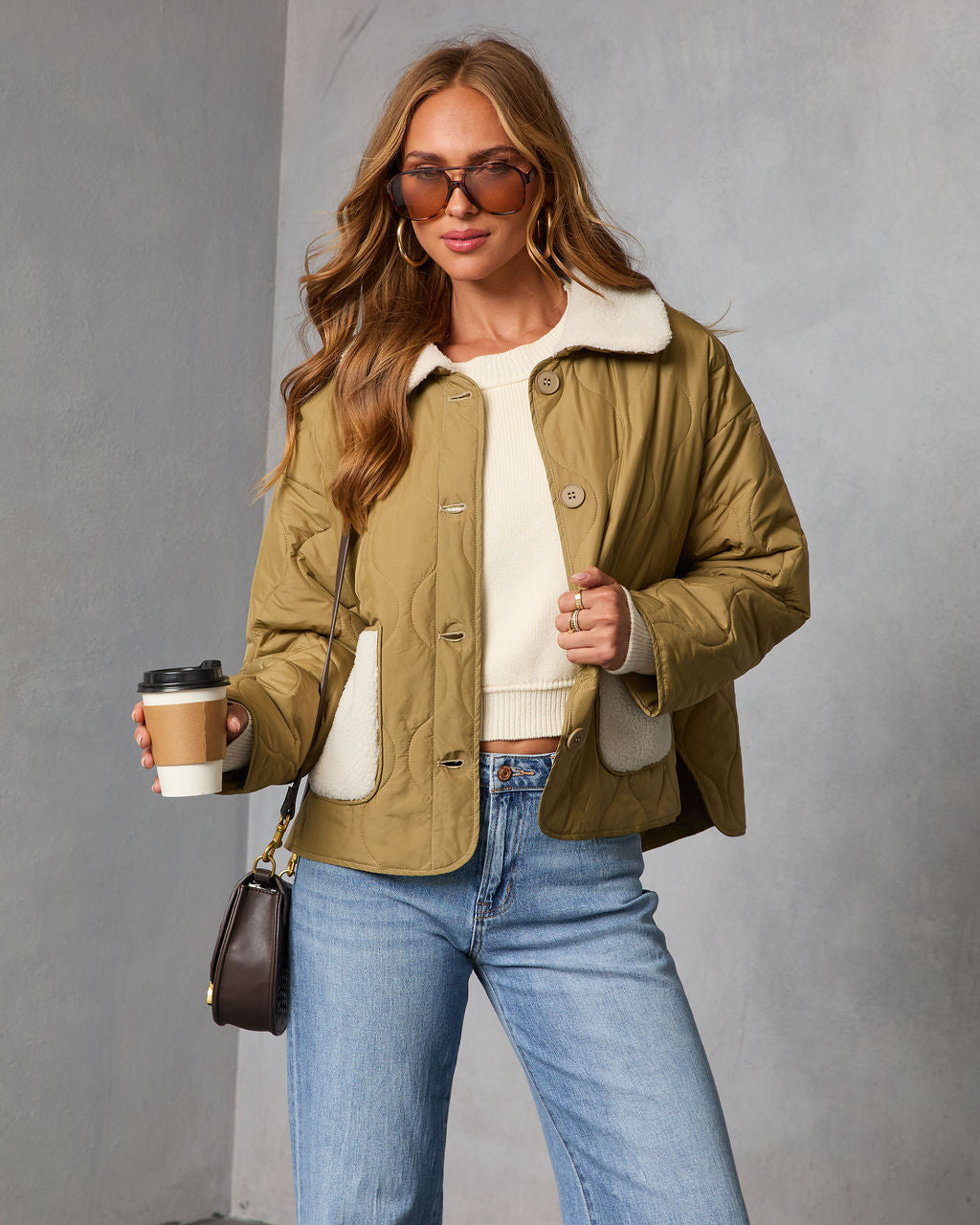 Glazed Mornings Sherpa Trim Quilted Puffer Jacket-Vogue Logic