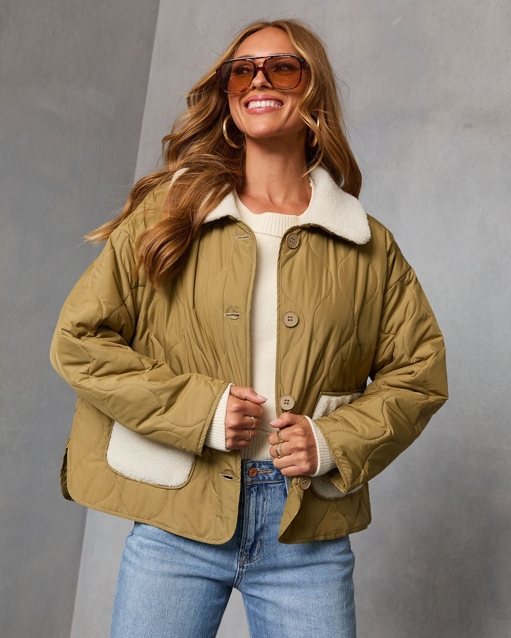 Glazed Mornings Sherpa Trim Quilted Puffer Jacket-Vogue Logic