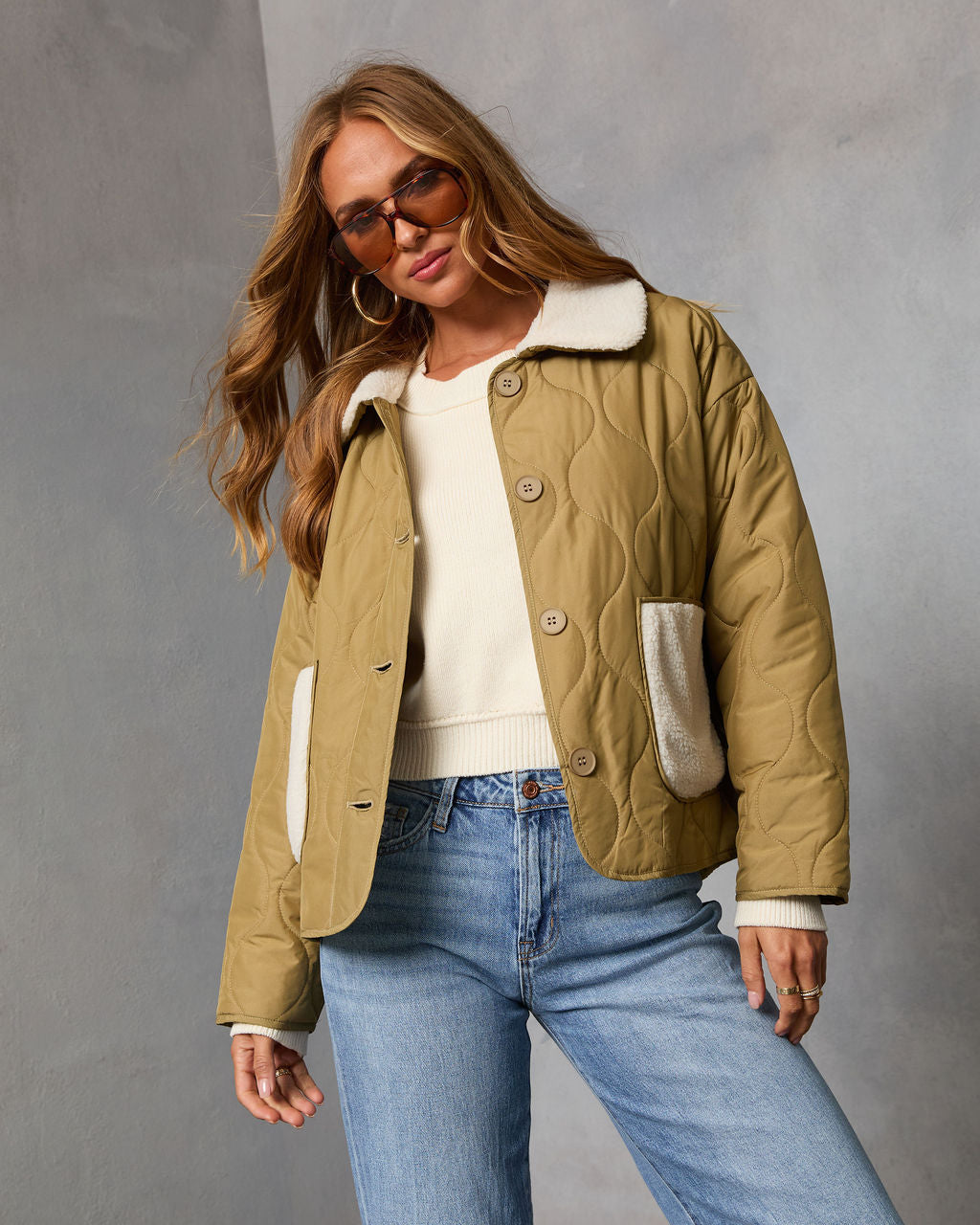 Glazed Mornings Sherpa Trim Quilted Puffer Jacket-Vogue Logic