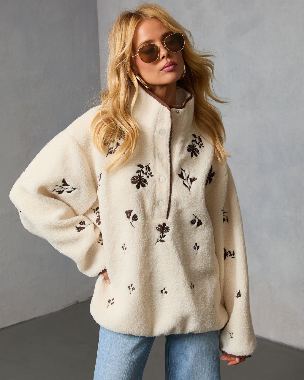 Chalet Embroidered Floral Pullover Jacket-Vogue Logic