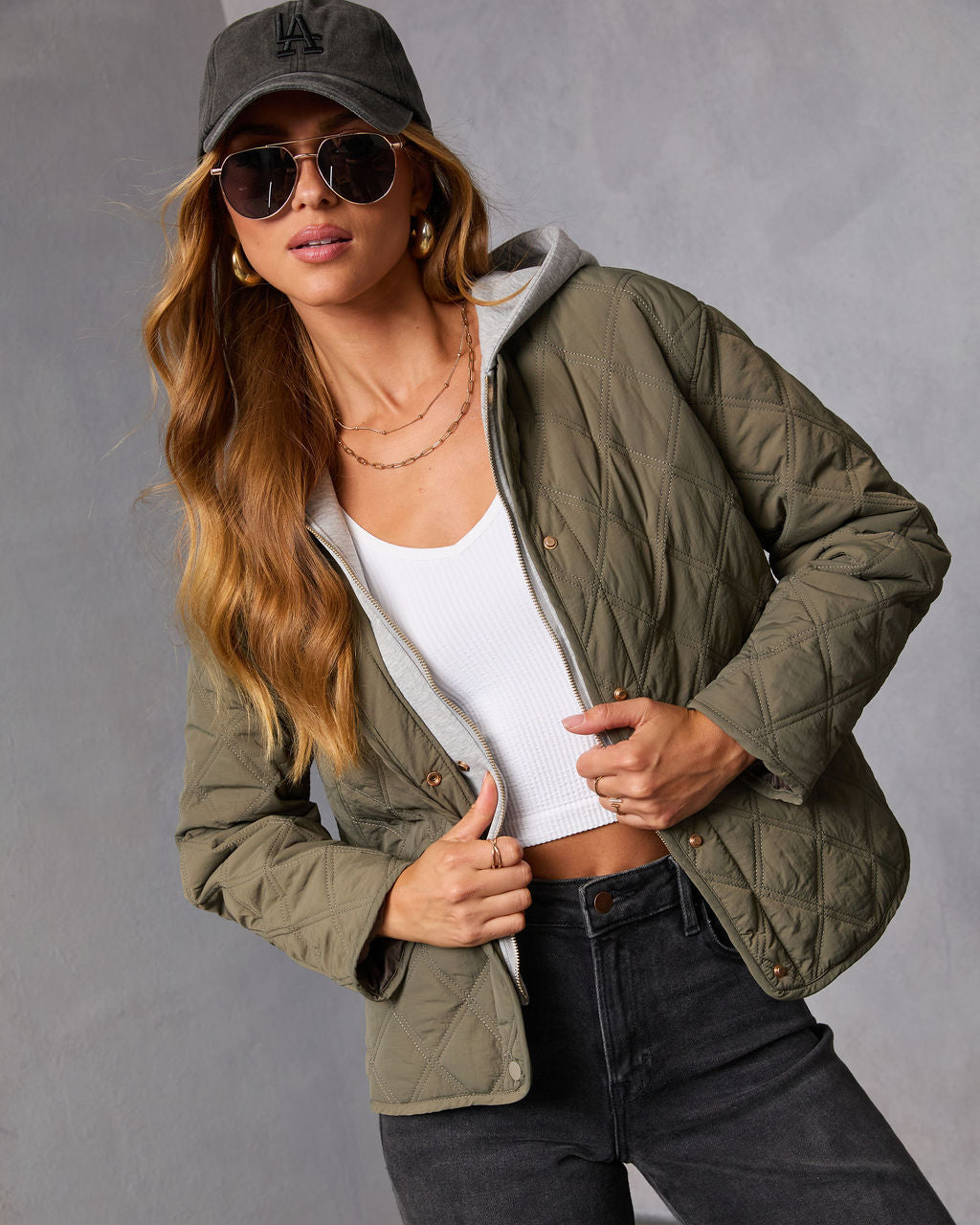 Cozycore Quilted Hooded Twofer Jacket-Vogue Logic
