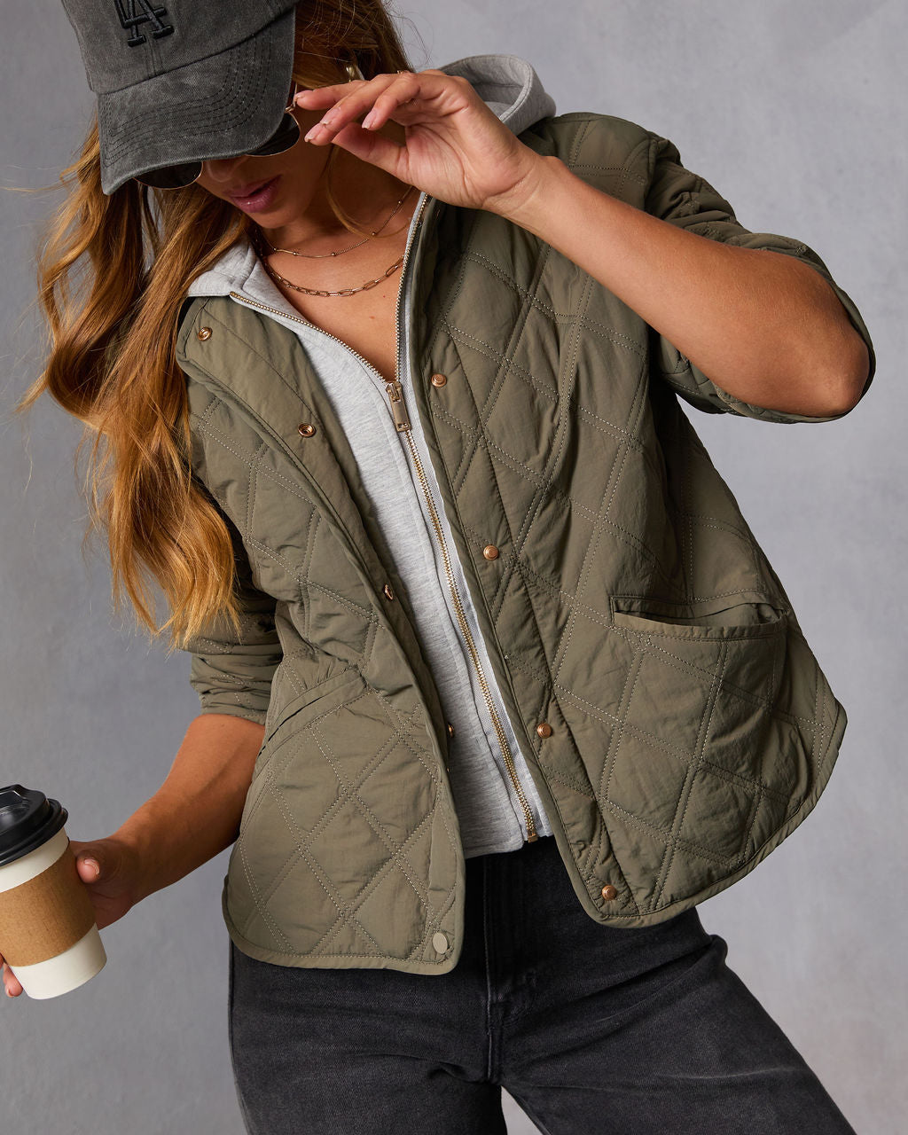 Cozycore Quilted Hooded Twofer Jacket-Vogue Logic