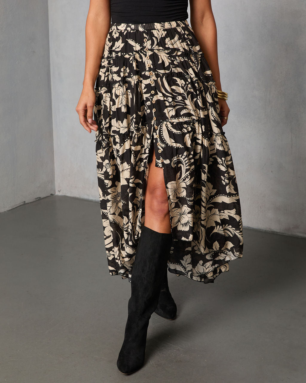 Woven Hour Printed Hi Low Skirt-Vogue Logic