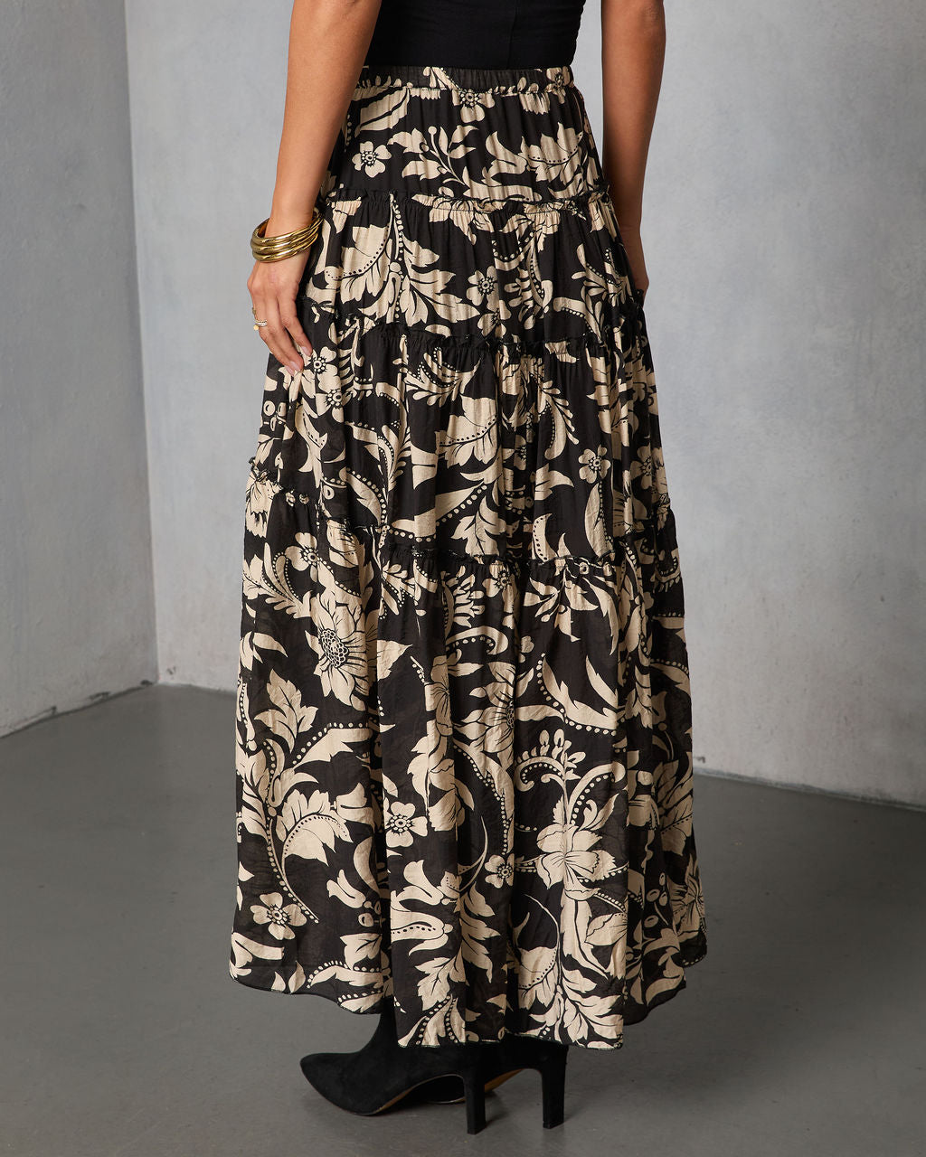 Woven Hour Printed Hi Low Skirt-Vogue Logic