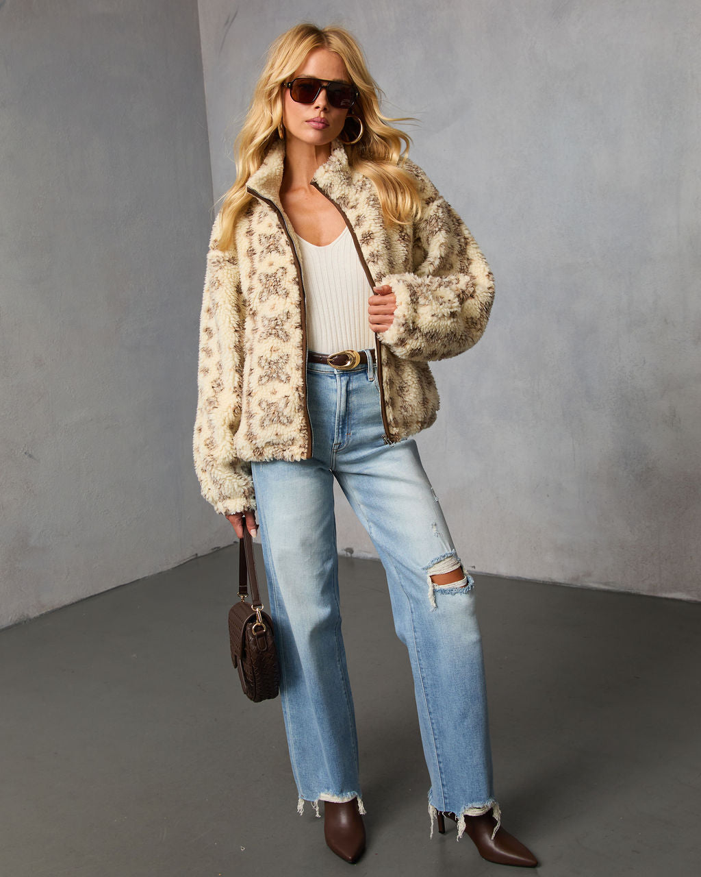 Bramble Fair Isle Print Fleece Jacket-Vogue Logic