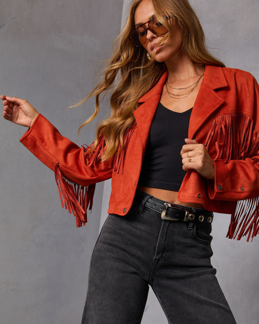 Evening Ember Fringe Suede Jacket-Vogue Logic