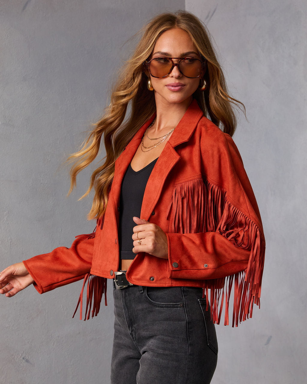 Evening Ember Fringe Suede Jacket-Vogue Logic