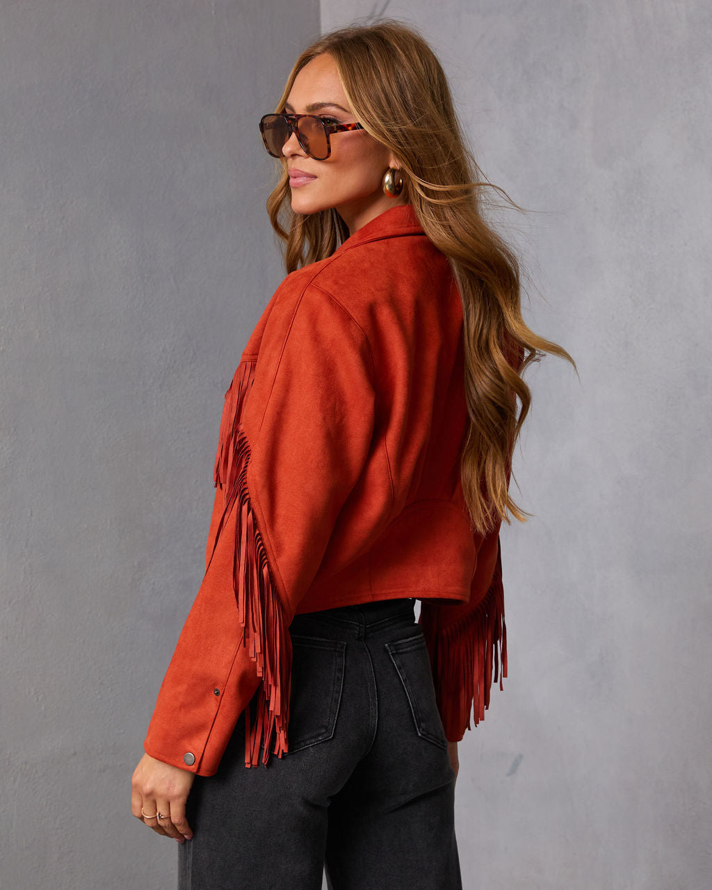 Evening Ember Fringe Suede Jacket-Vogue Logic