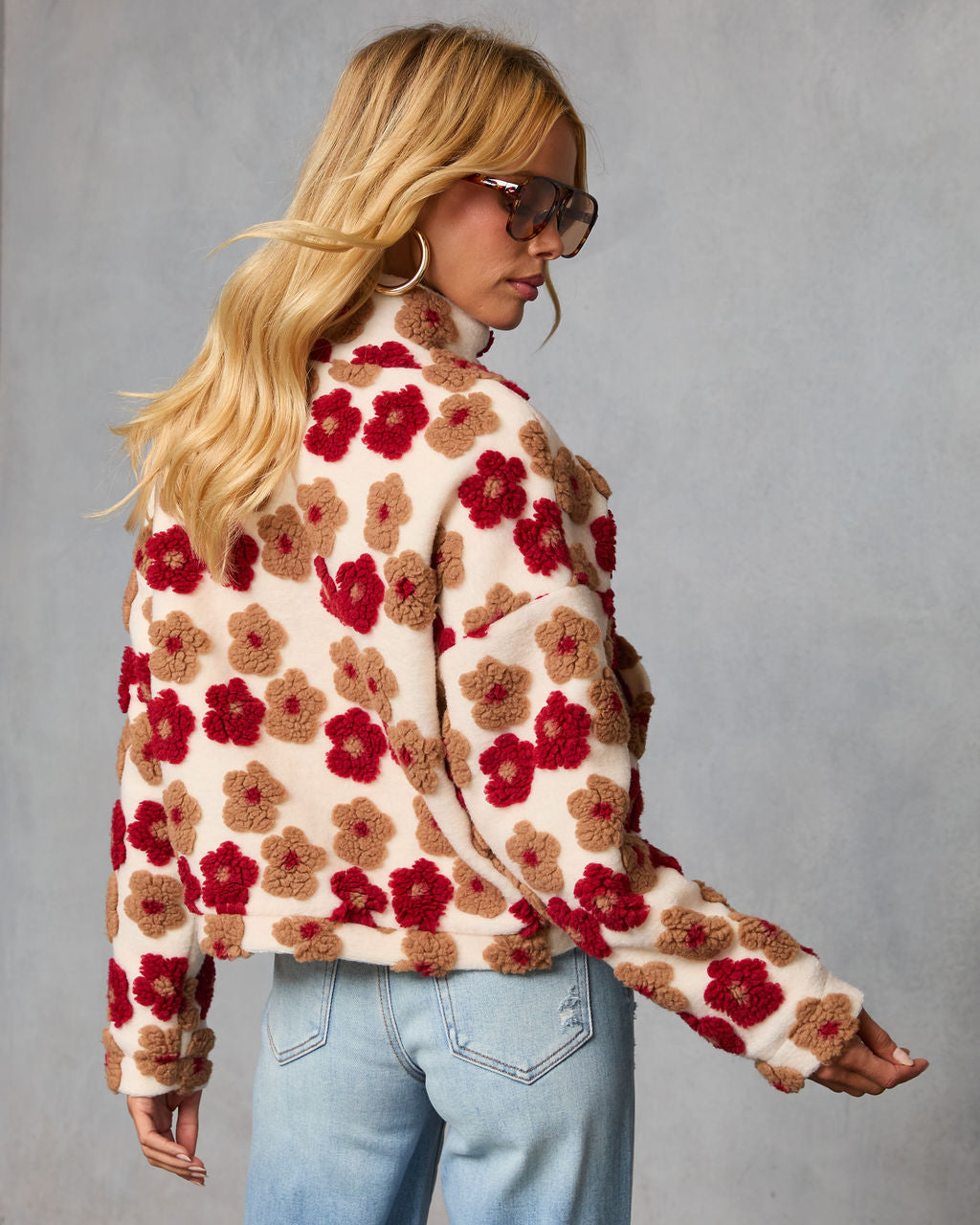 Morning Bloom Printed Sherpa Jacket-Vogue Logic