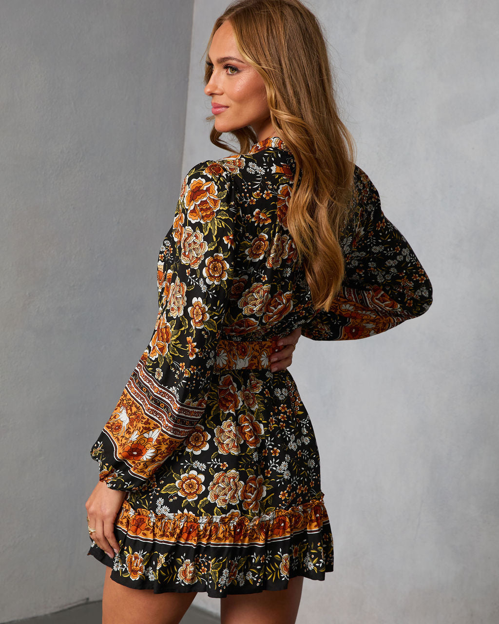 Autumn Aura Belted Mini Dress-Vogue Logic