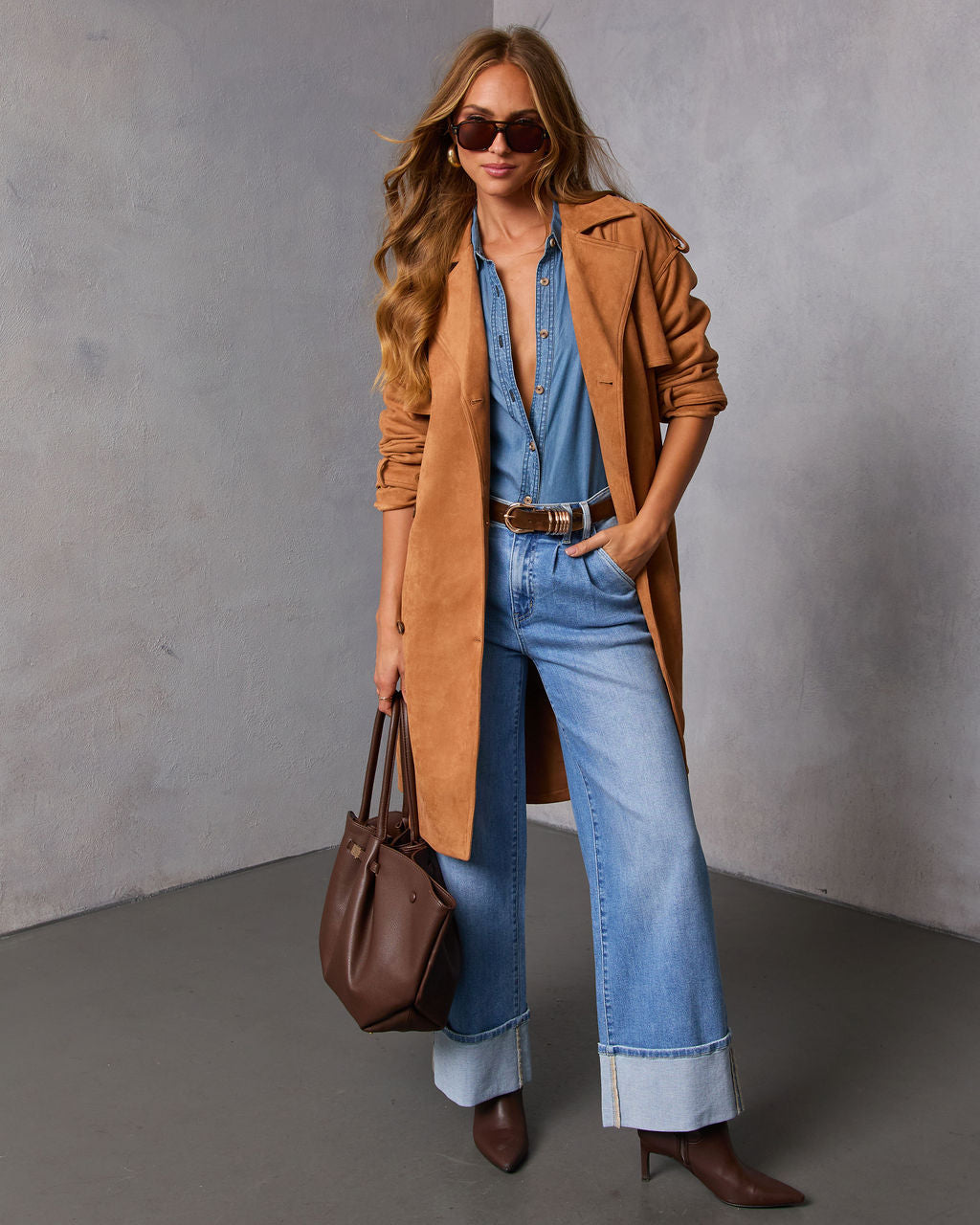 Samelah Suede Belted Trench Coat-Vogue Logic