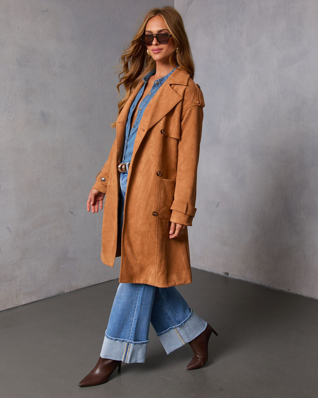 Samelah Suede Belted Trench Coat-Vogue Logic
