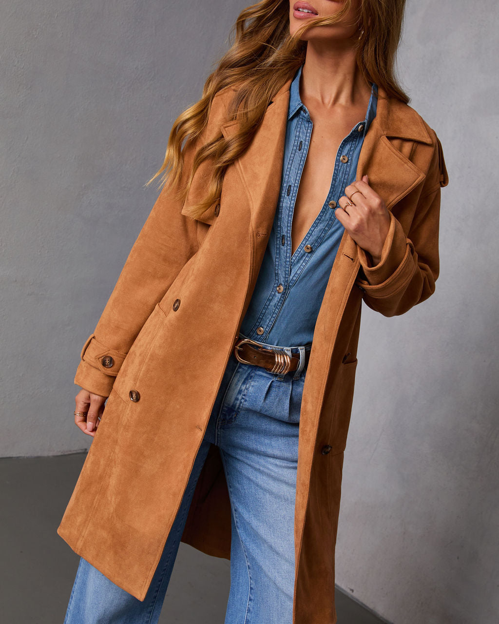 Samelah Suede Belted Trench Coat-Vogue Logic