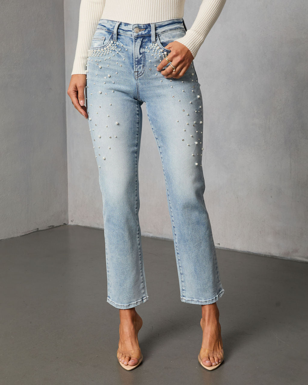 Sonorah Super Stretch Straight Leg Embellished Jeans-Vogue Logic