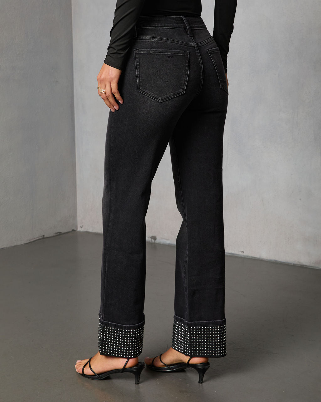 Elaniah Super Stretch Wide Leg Embellished Cuff Jeans-Vogue Logic