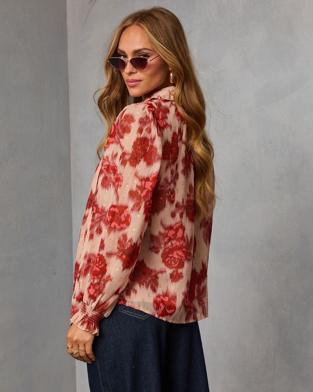 Velvine Printed Neck Tie Blouse-Vogue Logic