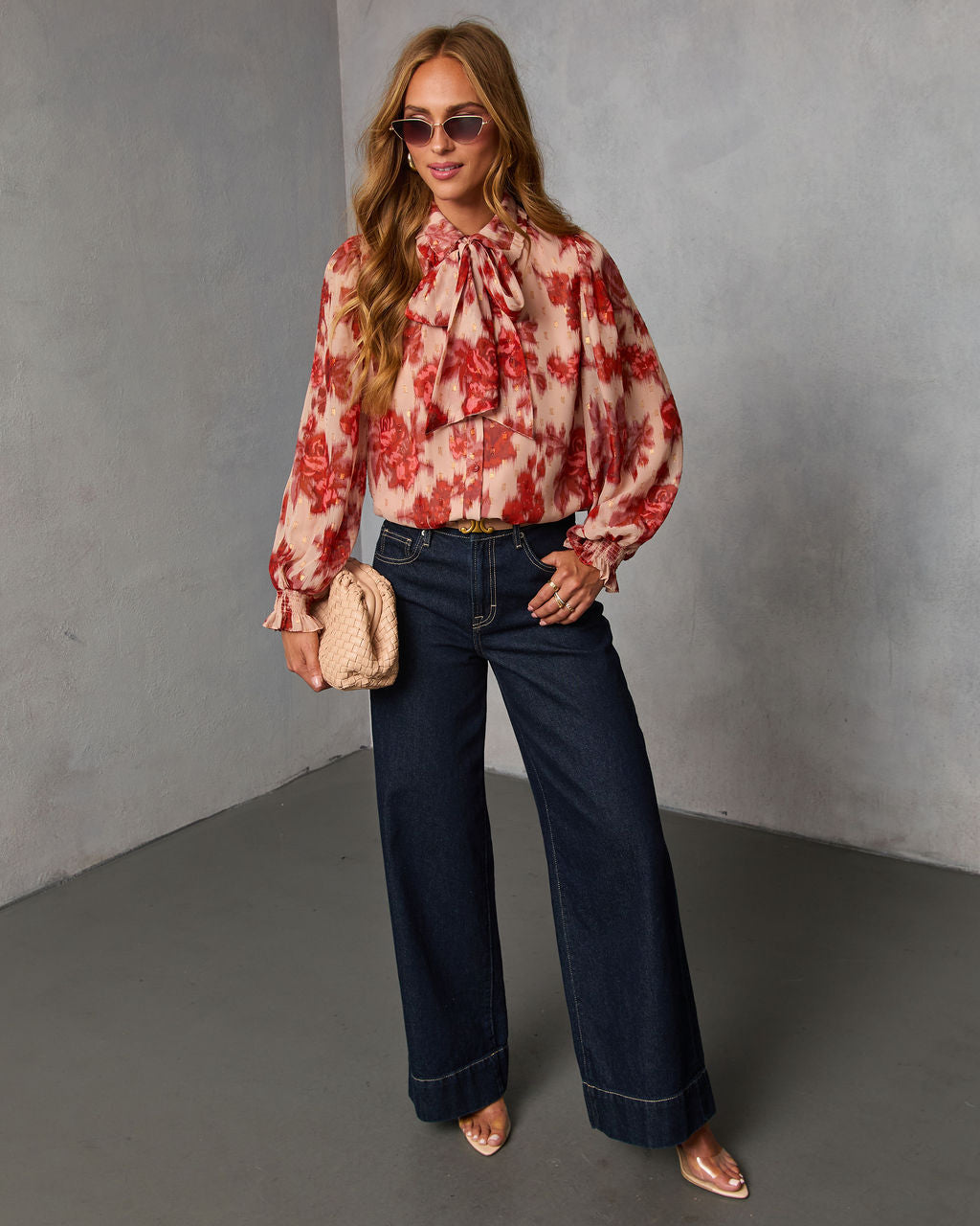 Velvine Printed Neck Tie Blouse-Vogue Logic