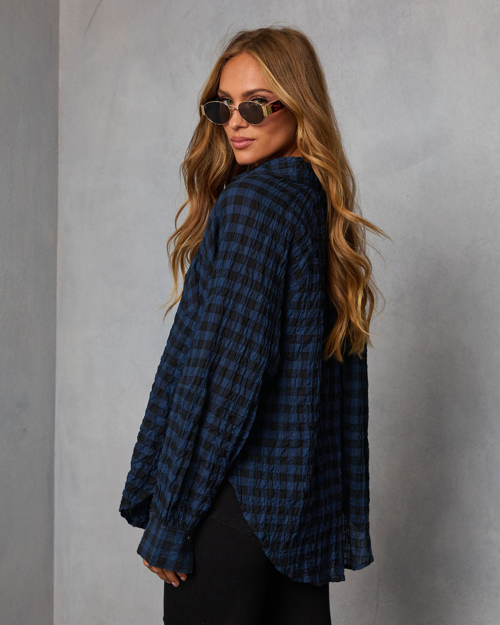 Keren Plaid Button Down Top-Vogue Logic