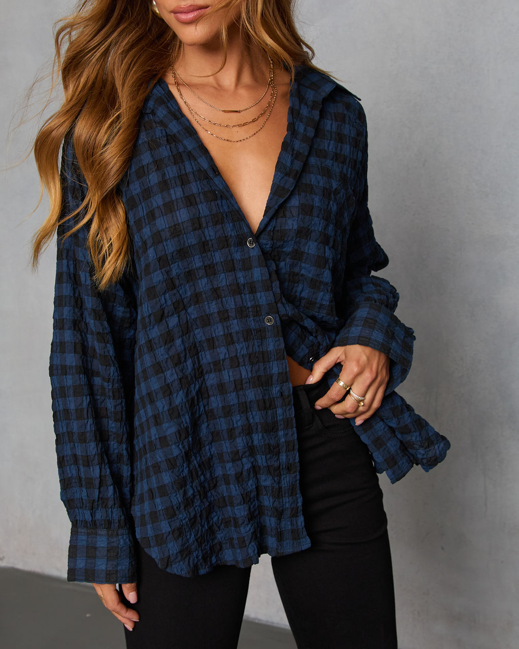Keren Plaid Button Down Top-Vogue Logic
