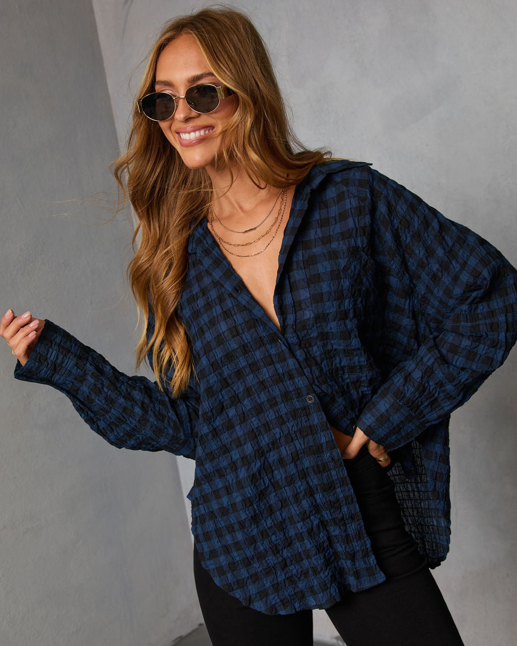 Keren Plaid Button Down Top-Vogue Logic