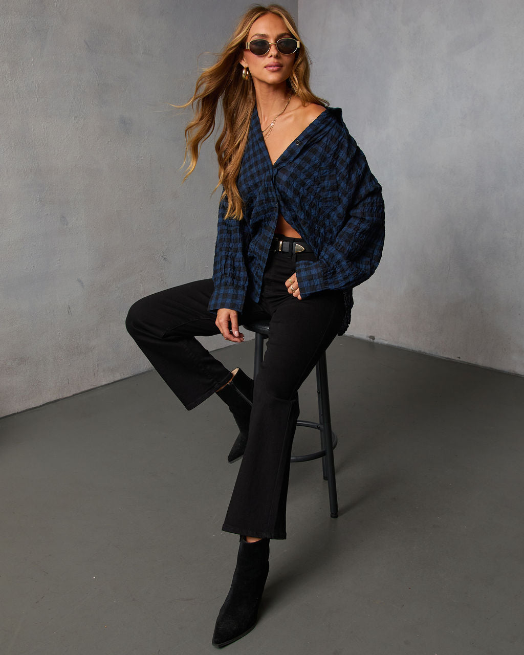 Keren Plaid Button Down Top-Vogue Logic