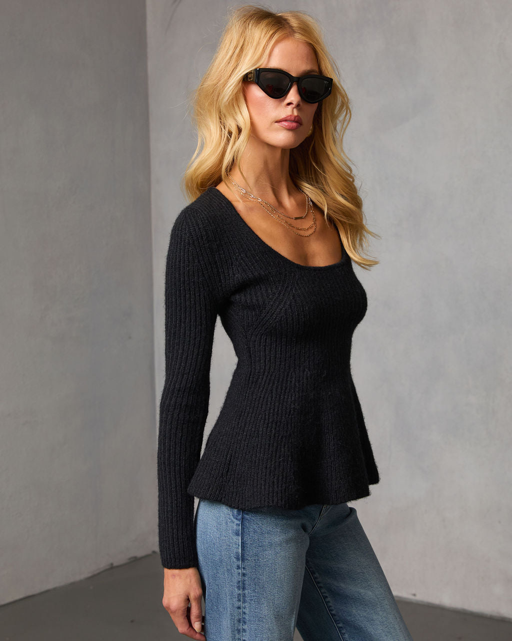 Briselle Ribbed Knit Peplum Sweater-Vogue Logic