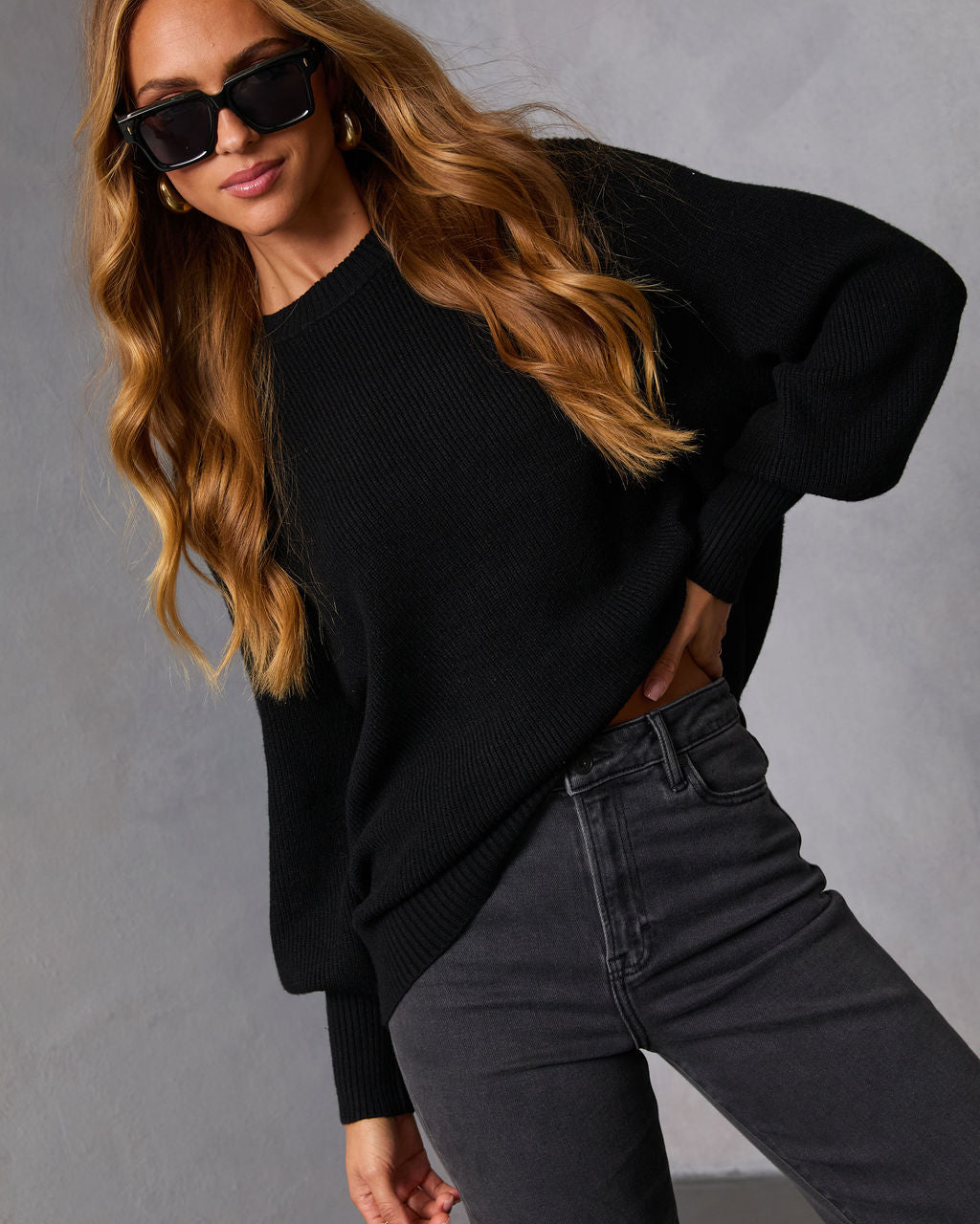 Baby It's You Knit Balloon Sleeve Pullover Sweater-Vogue Logic