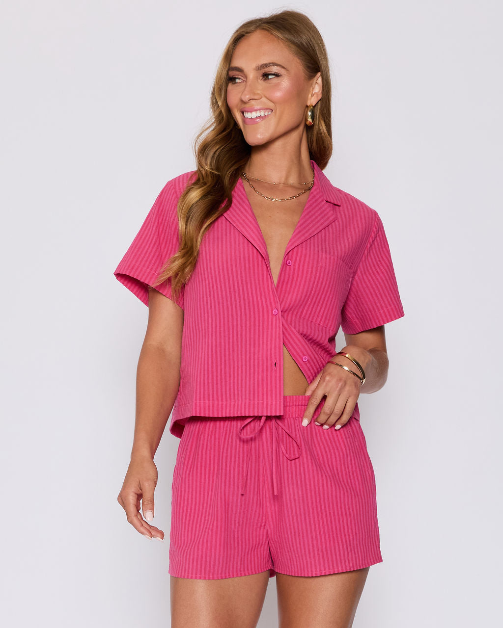 Mara Striped Cotton Pocketed Shorts-Vogue Logic