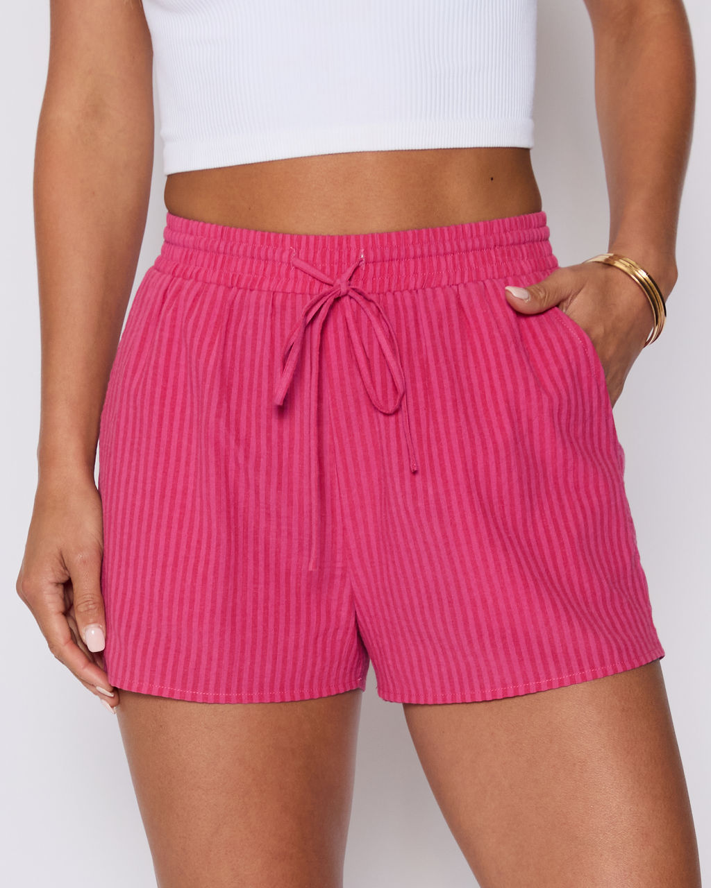 Mara Striped Cotton Pocketed Shorts-Vogue Logic