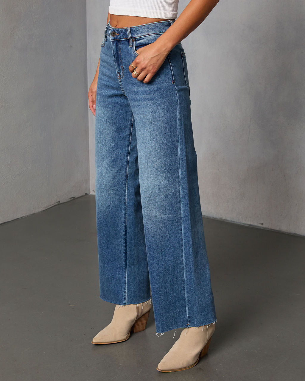 Connie Super Stretch High Rise Frayed Hem Jeans-Vogue Logic